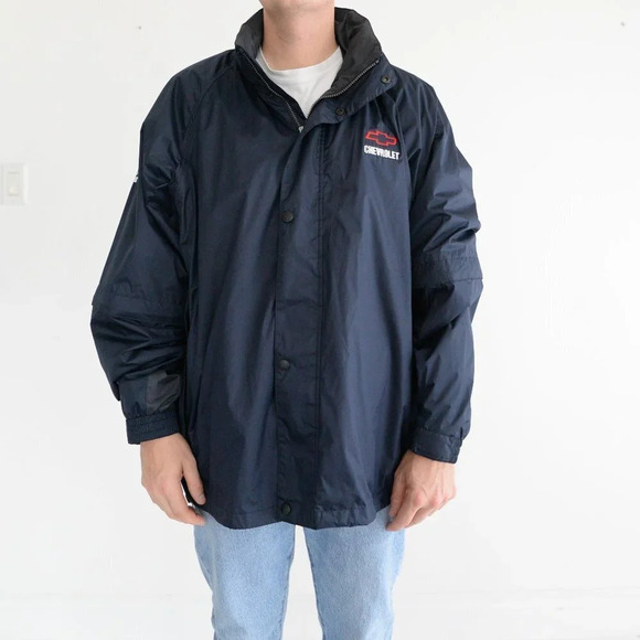 Vintage North End "Chevrolet"  Navy Rain Coat Size XL - Picture 1 of 13